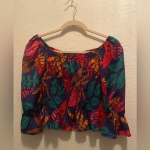 Skies Are Blue Colorful Leaf Print Blouse